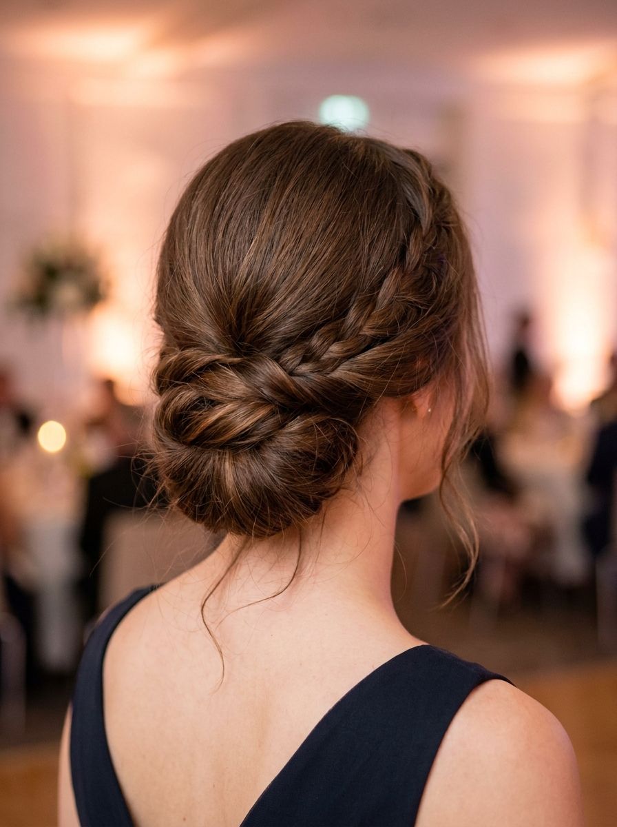 Geflochtener Low Bun - Festliche Frisuren lange Haare
